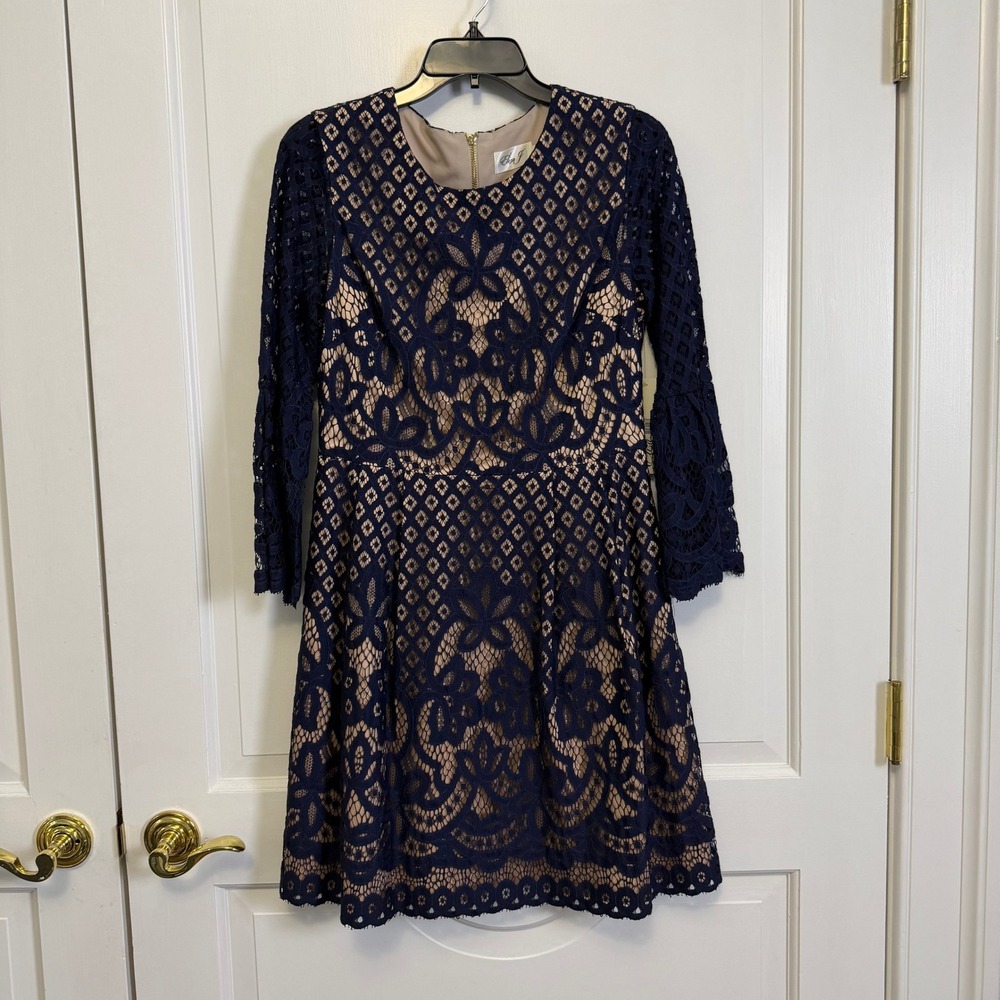 Eliza J Lace Fit and Flare Dress Women 8 Navy Blue